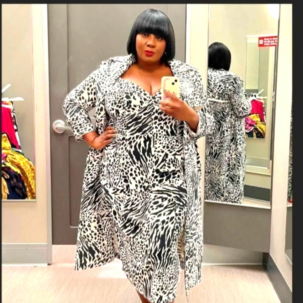 Animal Print Bustier Midi Dress / Trench Sergio Hudson Target Black/Whit… - Picture 2 of 7